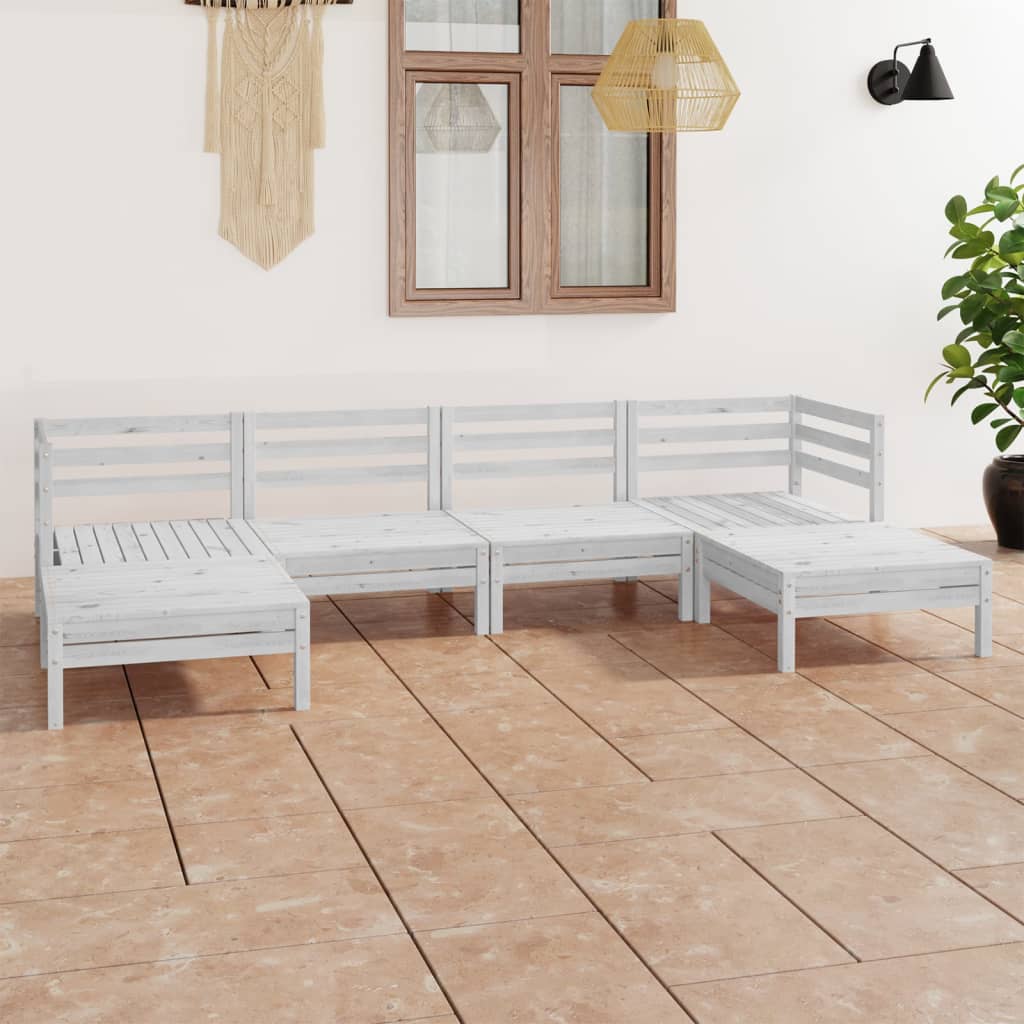 6-tlg. Garten-Lounge-Set Weiss Massivholz Kiefer